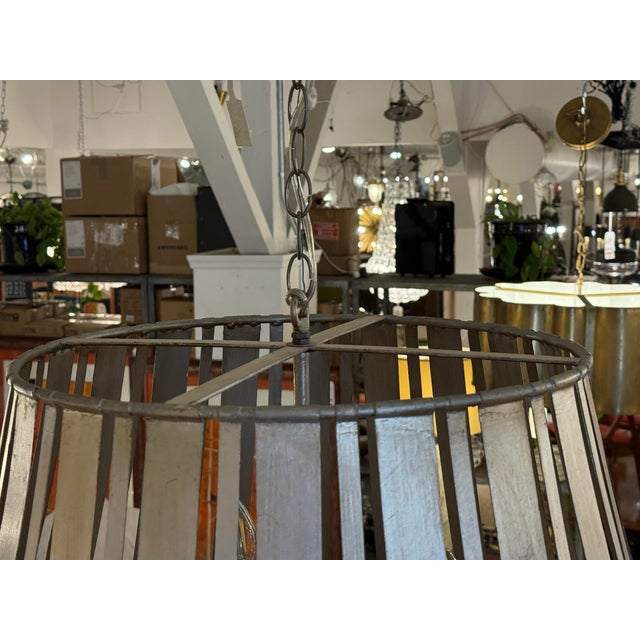 Late 20th Century Rustic Industrial Lattice Drum Chandelier For Sale In San Francisco - Image 6 of 12