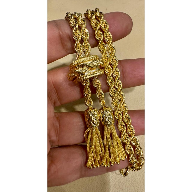 14k Solid Yellow Gold Adjustable Rope Lariat Slider Stopper Chain Y Necklace 53G For Sale - Image 10 of 18