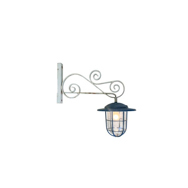 Caged Outdoor Wall Lantern Light with Scroll Bracket, 1960s For Sale - Image 12 of 12