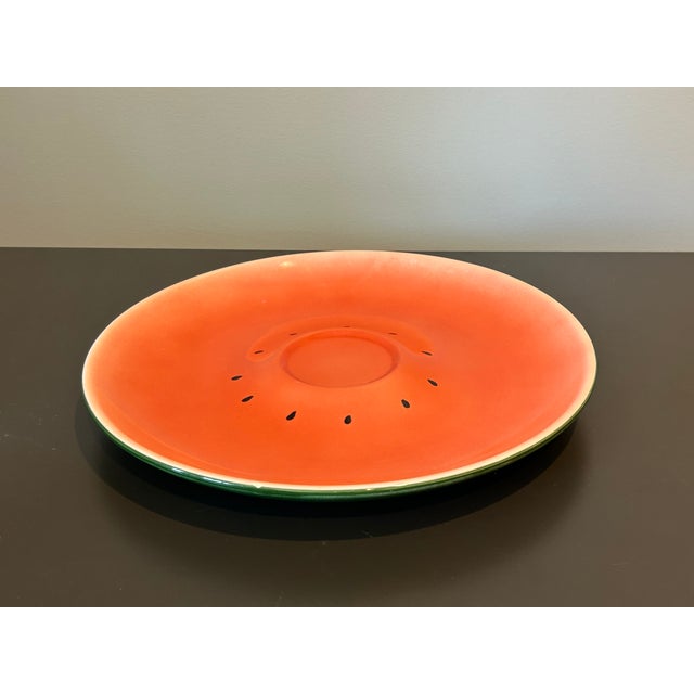 Late 19th Century Late 19th Century Bordallo Pinheiro Style Watermelon Slice Ceramic Serving Platter – Hand-Painted Majolica Style Fruit Plate, Summer Entertaining Dish For Sale - Image 5 of 8