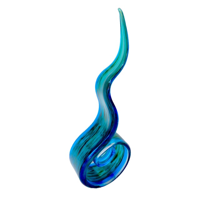 Vintage Green & Blue Abstract Glass Sculpture For Sale - Image 4 of 9