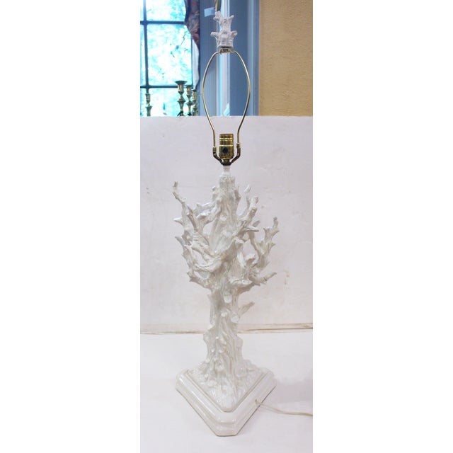 Mid 20th Century Mid-20th Century Italian Ceramic Faux Bois Blanc De Chine Glazed Lamp For Sale - Image 5 of 9