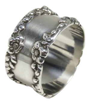 Antique Art Nouveau Flower Decorated Sterling Silver Napkin Ring
