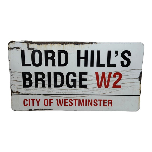 Lord Hill’s Bridge W2 – Original City of Westminster Enamel Street Sign Designed by Sir Misha Black, c.1967) For Sale