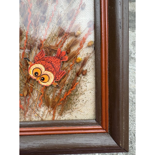 MCM Vintage Mixed Media Owl & Botanical Wall Hanging Art For Sale In Charleston - Image 6 of 8