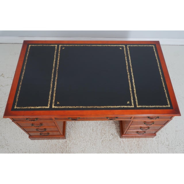 Reprodux English Style Leather Top Yew Wood Desk For Sale - Image 10 of 18