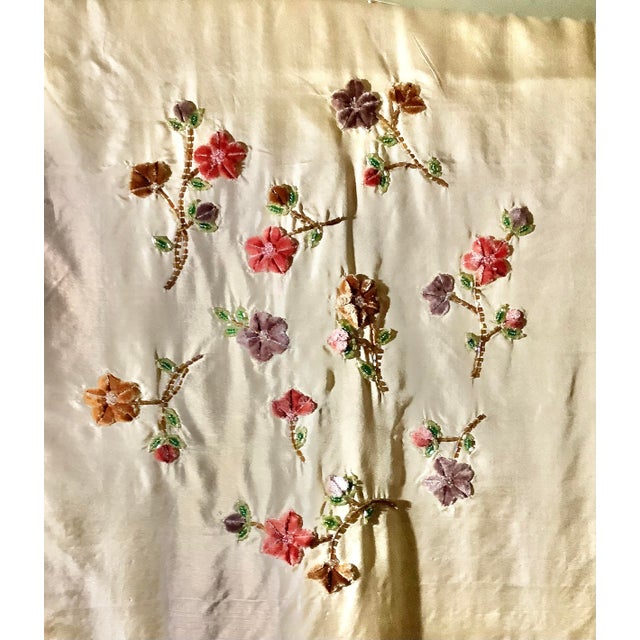 Sethi & Sethi Nostalgia Tea Floral Embroidered Beaded Fringe Silk Throw/ Table Runner For Sale In New York - Image 6 of 11