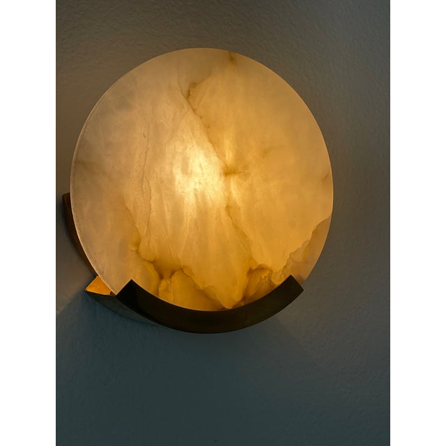 Visual Comfort Melange Disc Alabaster & Brass Sconces (1 Pair) For Sale - Image 10 of 18