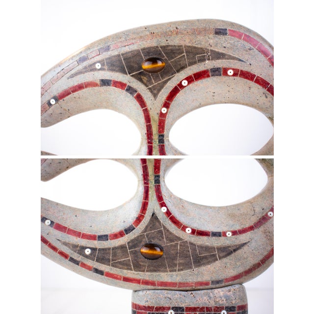 Listed Artist Gerard Tsonakwa Abstract Mixed-Media Soapstone Sculpture (1984) For Sale - Image 12 of 18
