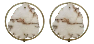 Italian Contemporary Alabaster Circle Brass Sconces - a Pair