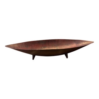 Tony Evans Design Group Vintage MCM India Brass & Burgundy Leaf-Shaped Pedestal Bowl For Sale