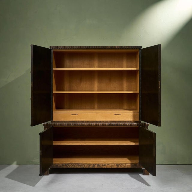 Cabinet with Decorative Carvings in Stained Birch by A.B. Svenska Möbelfabrikerna Bodafors, 1930s For Sale - Image 10 of 13