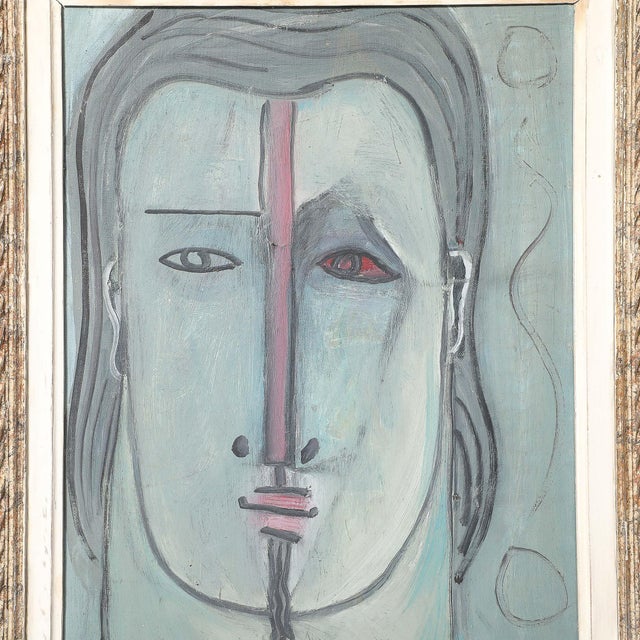 1950s Mid-Century Modernist Abstract Cubist Portrait in Oil on Canvas Signed Augusti For Sale - Image 5 of 9
