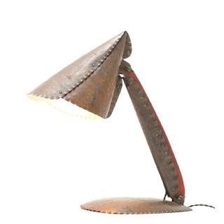 Art Deco Amsterdam School Hammered Metal Table Lamp by Johan Verhey, 1930s For Sale