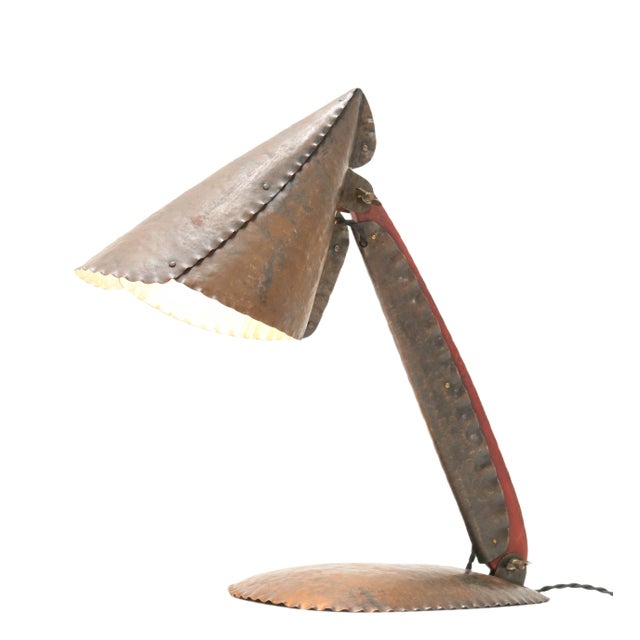 Art Deco Amsterdam School Hammered Metal Table Lamp by Johan Verhey, 1930s For Sale