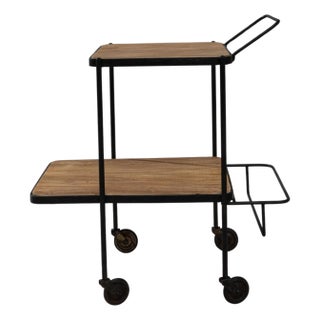 1950s French Two-Tier Metal and Wood Bar Cart With Bottle Holder For Sale