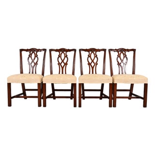 Kindel Furniture Georgian Carved Mahogany Dining Chairs, Set of Four For Sale