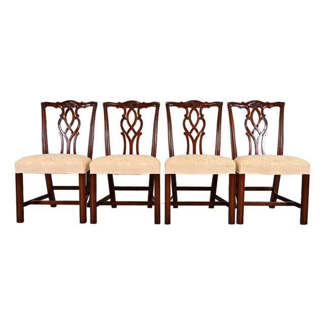 Kindel Furniture Georgian Carved Mahogany Dining Chairs, Set of Four For Sale