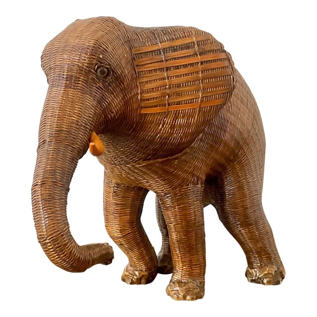 Vintage Shanghai Weave Elephant Basket For Sale