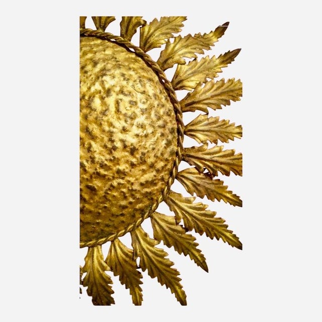 Large Spanish Crown Sunburst Fixture in Gilt Metal, 1950 For Sale - Image 6 of 8