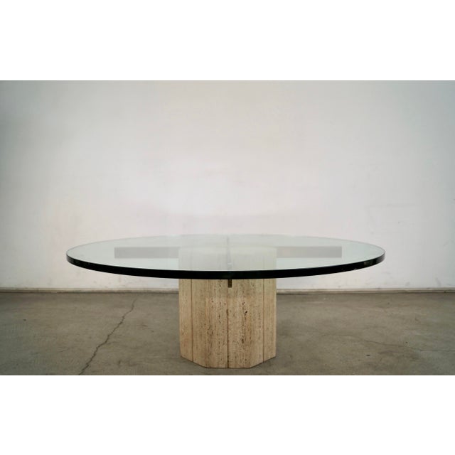 1970s 1970’s Hollywood Regency Artedi Style Travertine & Brass Coffee Table For Sale - Image 5 of 12