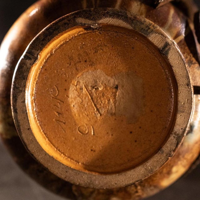 Art Deco Salted Stoneware Shell Vase with Wrought Iron Frame by Roger Guerin & Francois Carion, 1920 For Sale - Image 12 of 16