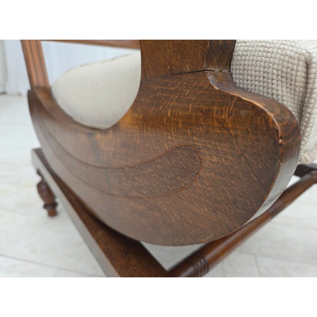 Cream Danish Highback Rocking Chair in Handwoven Wool and Ash, 1930s For Sale - Image 8 of 18
