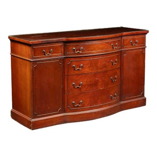 Mid 20th Century Georgian Revival Cherry Breakfront Sideboard Buffet With Glass Top For Sale