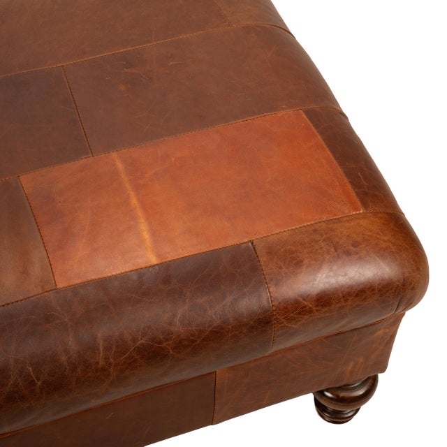 Restoration Hardware Patchwork Leather Ottoman For Sale - Image 9 of 9