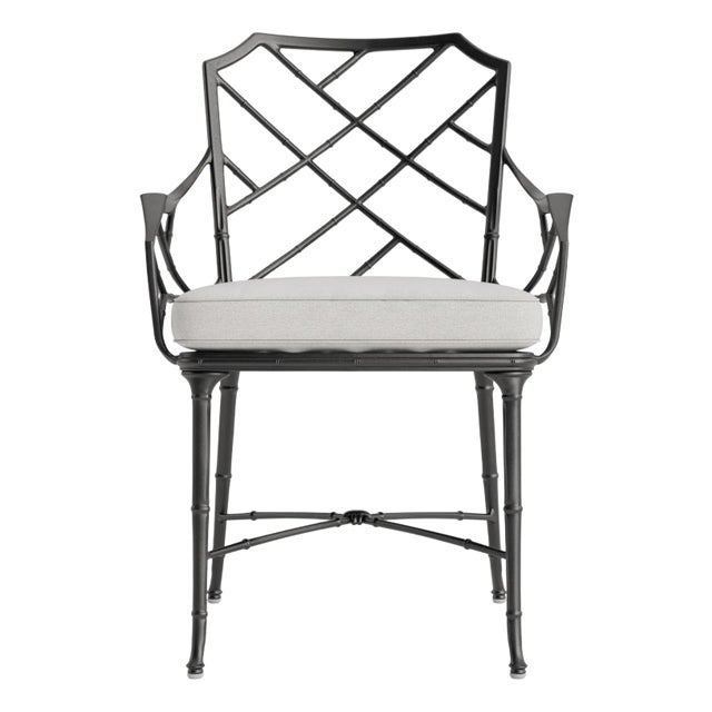 Brown Jordan Calcutta Arm Chair, Textured Pewter frame with Fusion Dove fabric For Sale