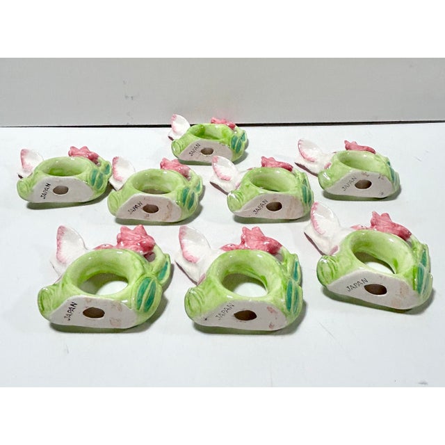 Vintage Summer Hummingbird Napkin Rings – Hand Painted Ceramic Botanical Table Decor, Garden Party Table Setting – Set of 8 For Sale - Image 9 of 10
