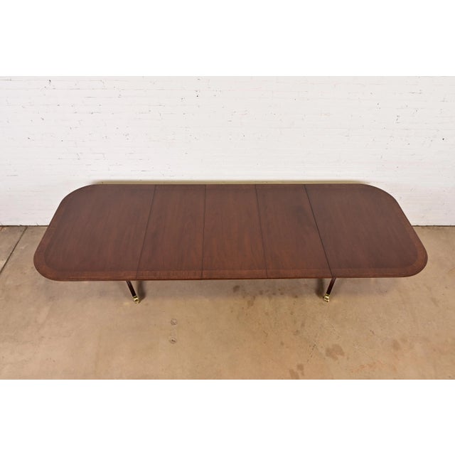 1980s Councill Furniture Georgian Banded Mahogany Double Pedestal Extension Dining Table, Newly Refinished For Sale - Image 5 of 14