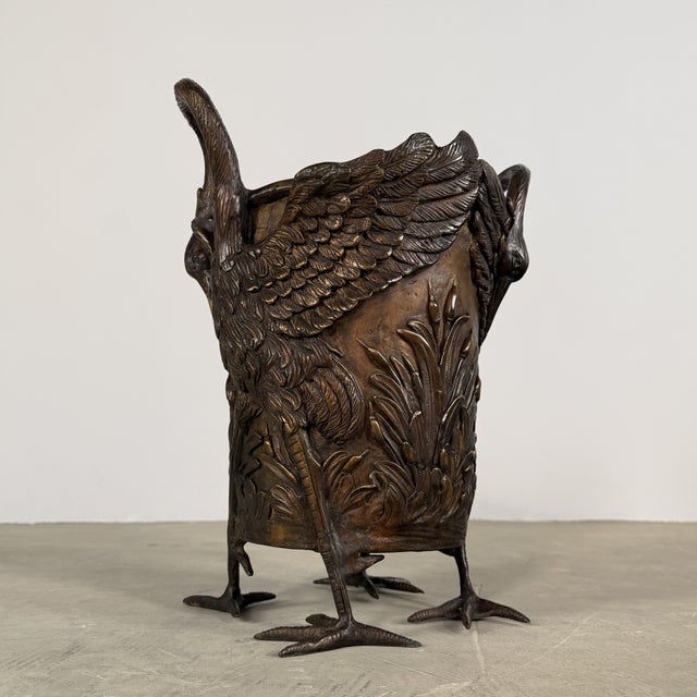 Bronze Crane Cachepot / Wine Cooler – Sculptural Bird Ice Bucket or Planter - 16 in H For Sale - Image 4 of 7
