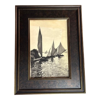 1930’s Original Realism Black and White Nautical Pencil Drawing For Sale