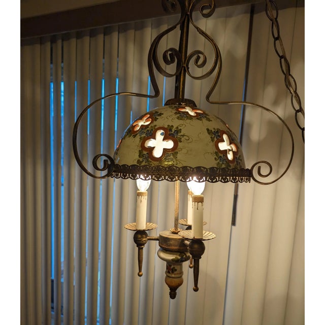 Metal 1950s Tuscany Hanging Porcelain Lamp For Sale - Image 7 of 10