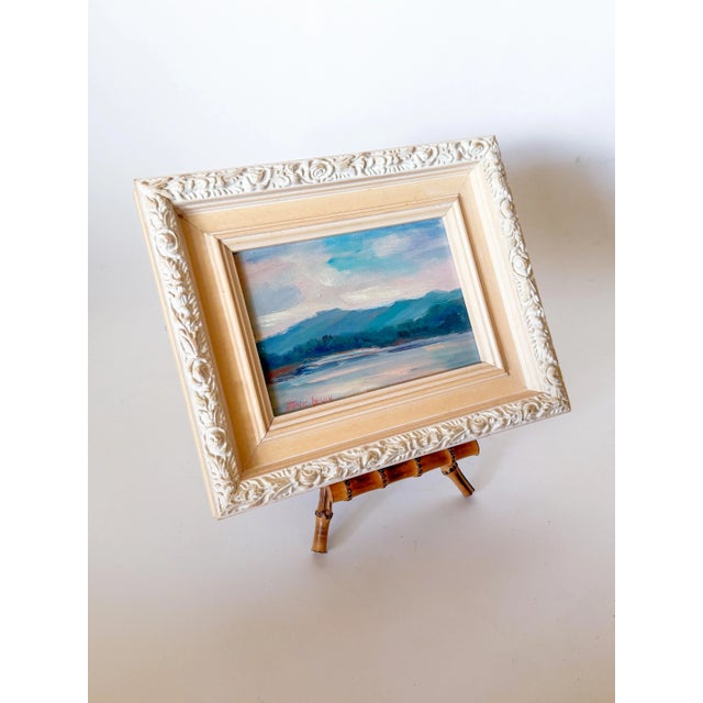 Late 20th Century Dusk Lakeside June Levin Oil Painting on Board, Signed, Framed For Sale In Dallas - Image 6 of 8