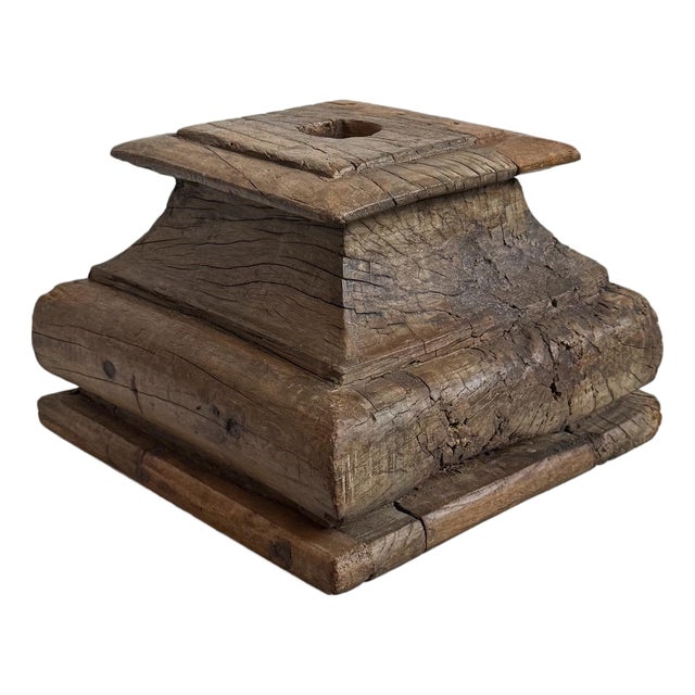 Antique Indian Rustic Column Base Candle Stand For Sale