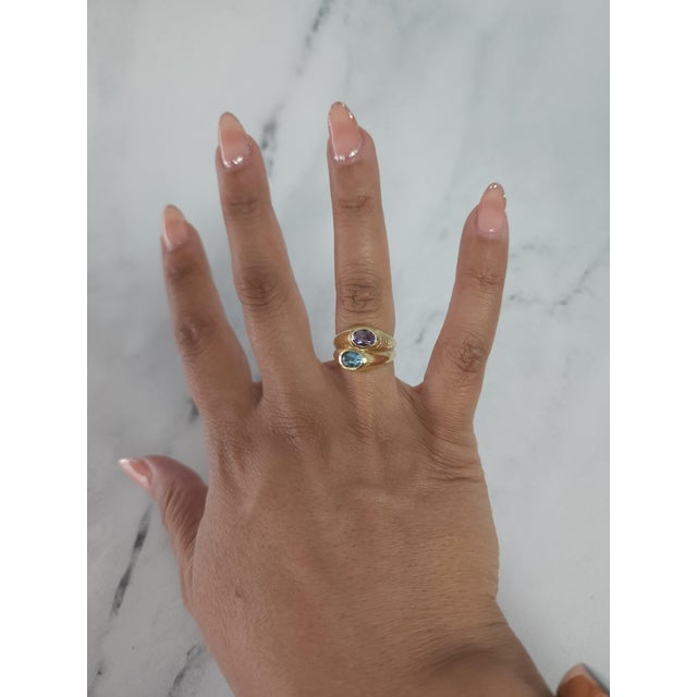 ♥ Ring Summary ♥ Main Stone: Amethyst & Aquamarine Stone Cut: Oval Band Material: 14k Yellow Gold Dimensions: 13mm x 11mm...