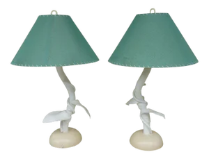 1970's Tropical Eden Roc Hotel Acrylic Twisted Vine Leaf Table Lamps - a Pair