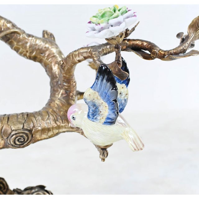 2000 - 2009 French Bronze Branches with Porcelain Birds and Flowers, Set of 2 For Sale - Image 5 of 18