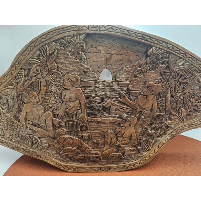 Vintage Carved Bas-Relief Double-Sided Story Board, Palau, 1950s For Sale - Image 11 of 12