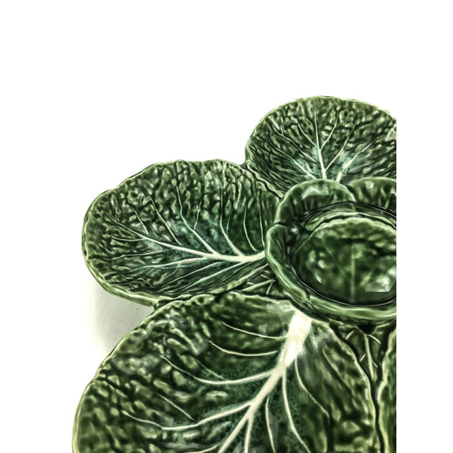 Vintage Cabbage Design Divided Serving Platter by Olfaire Portugal With Spoon For Sale - Image 11 of 12