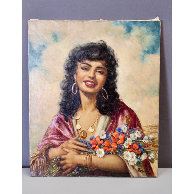 Alain David, The Woman with the Bouquet, 1950s, Oil on Canvas For Sale - Image 7 of 10