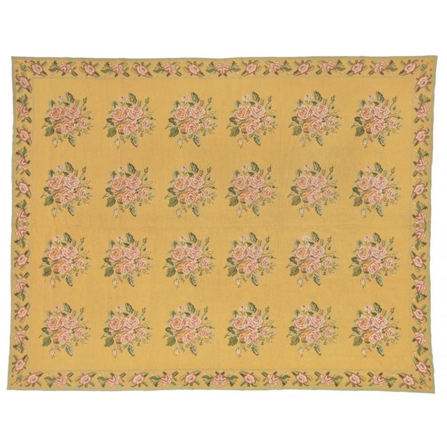 20th Century Yellow Arraiolos Rug with Pink and Green Flowers, Portugal, 1900s For Sale - Image 18 of 18