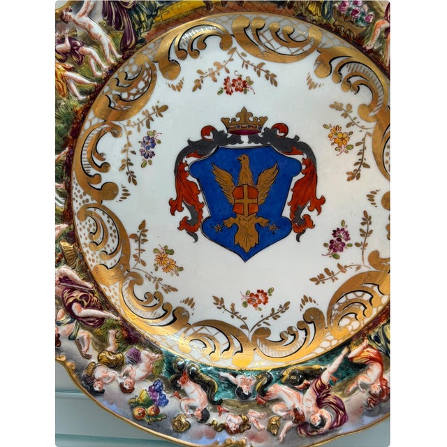 Italian Antique 19c German Porcelain Gold Eagle Armorial Crest Plate W Capodimonte Mark For Sale - Image 3 of 3