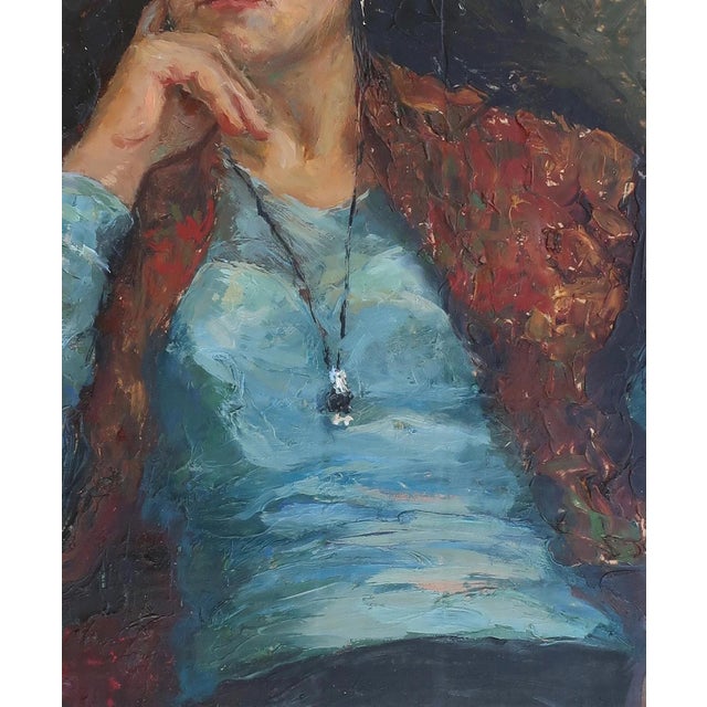 Antique Oil Painting: Young Woman Portrait by Ukrainian Artist Nikolenko 53-42 For Sale - Image 4 of 6