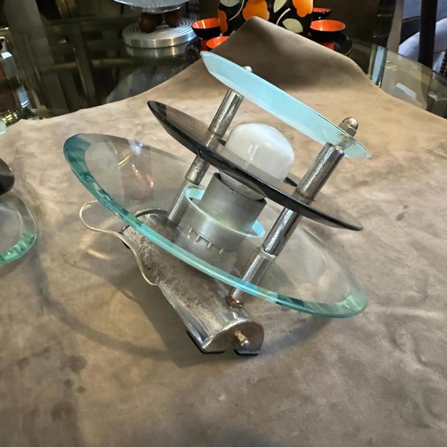 Two 1960s Space Age Glass and Chromed Metal Italian Wall Sconces by Veca For Sale - Image 11 of 11
