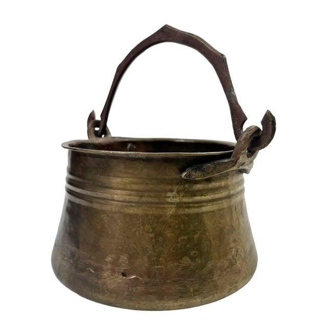 Early 1900s Antique Brass Cauldron With Handle For Sale - Image 4 of 8