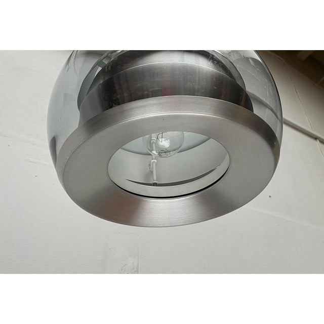 Silver Mid-Century German Space Age Aluminum and Glass Globe Pendant Lamp from Doria, 1960s For Sale - Image 8 of 18