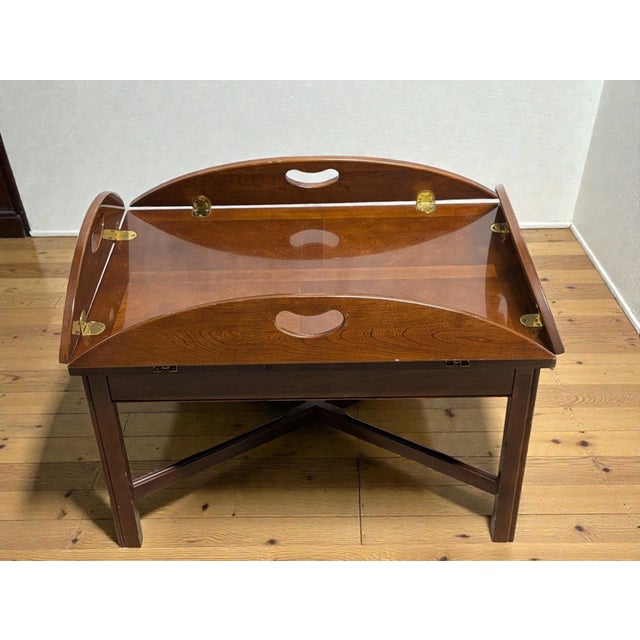Traditional Vintage Cherry Butler’s Tray Top Coffee Table For Sale - Image 3 of 11